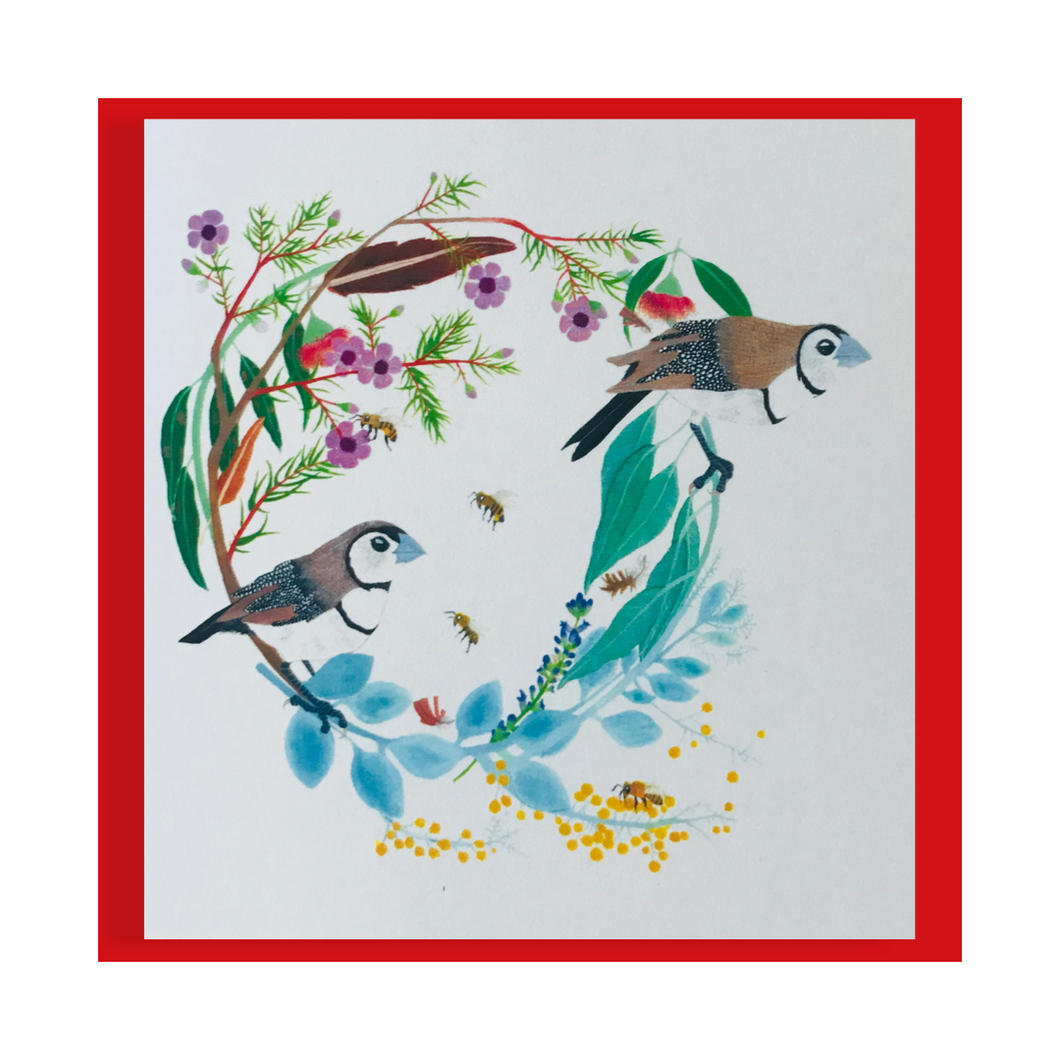 Christmas wreath featuring Double Barred Finches