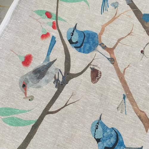 linen tea-towel - a chime of fairy wrens