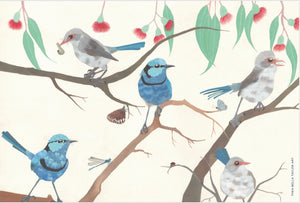 100% linen cushion - a chime of fairy wrens