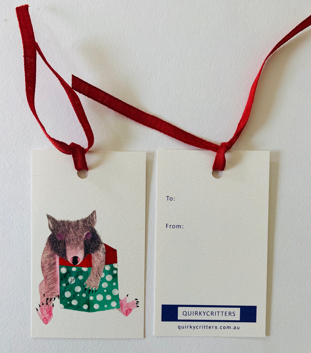 Christmas wombat gift tag